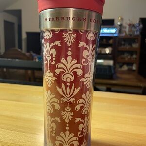 Starbucks Red and Cream Patterned Coffee Thermos